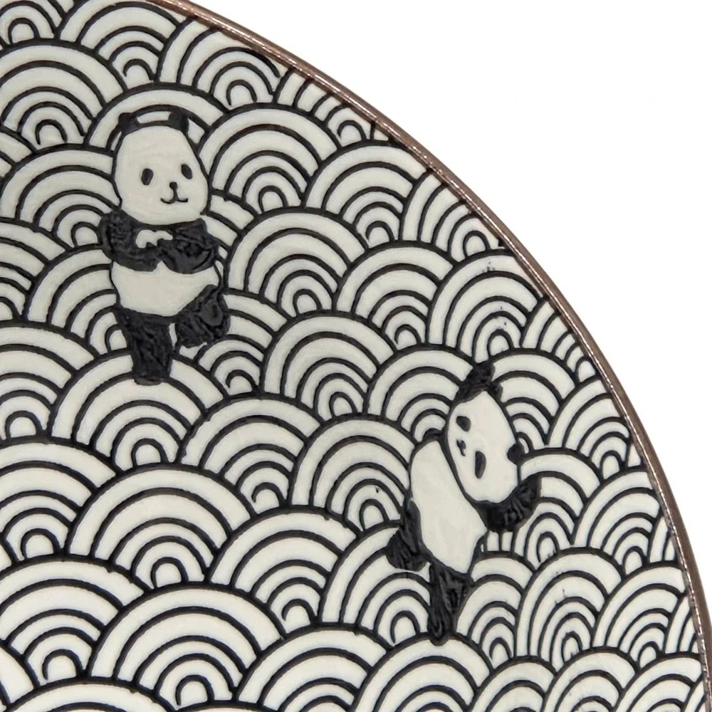 SH Home Black Panda Waves Ceramic Ramen Noodle Bowl Set of 2 Chopsticks & Spoons